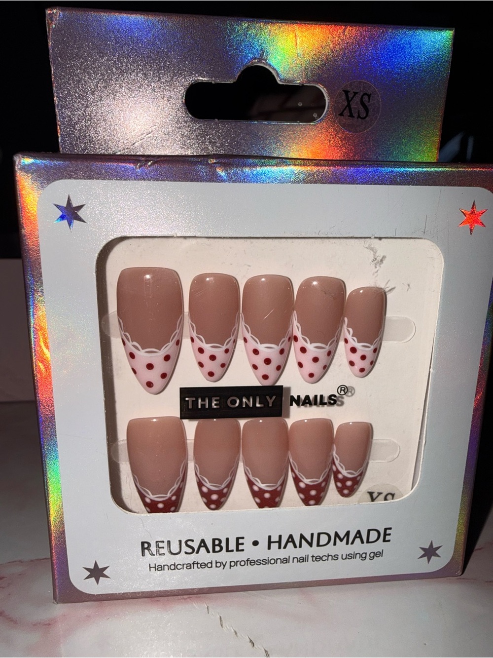 The Only Nails Reusable Handmade Pink & Red Polka Dot Press-On Nail Set